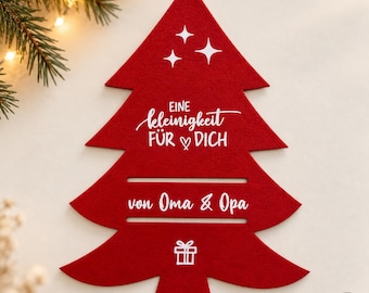 Personalized red Christmas tree money gift felt – 1 piece A little something for you | Individual table decoration personalized with name
