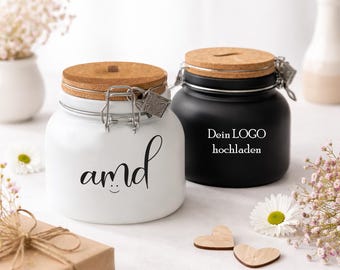 Personalized piggy bank with your own logo | Money jar for companies and clubs | Donation box promotional gift, individually printed