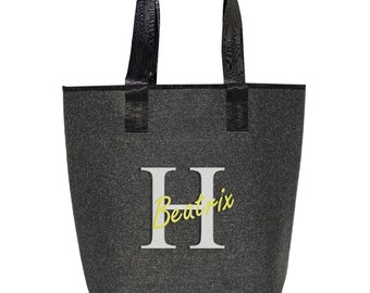 Filztasche personalisiert bestickt - Initial Buchstabe Shopper grau groß - Einkaufstasche | exklusives Geschenk | 44x26cm