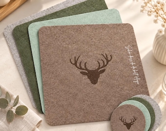 Personalized felt coasters with names & date | Table decoration for weddings, engagements, and celebrations | Round, various colors