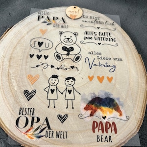 Rub on Sticker UV-Aufkleber Papa od. Opa - Blumen Muster erhaben Randlos A5 - z.B. Glas, Holz, Keraflott
