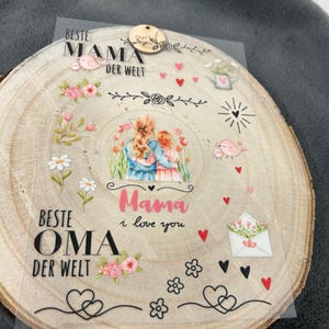Rub on Sticker UV-Aufkleber Mama Oma ist die Beste - Blumen Muster 2 erhaben Randlos A5 - z.B. Glas, Holz, Keraflott