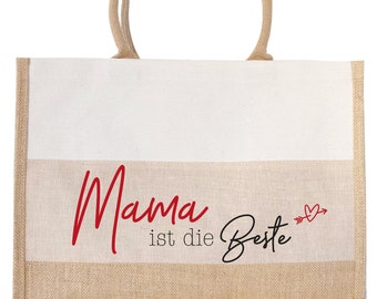 Jute-Tasche Motiv: Mama ist die Beste "Muttertag" personalisiert Fair Klimaneutral | Einkaufstasche Größe 35x42x15cm  | Mama-Geschenk |