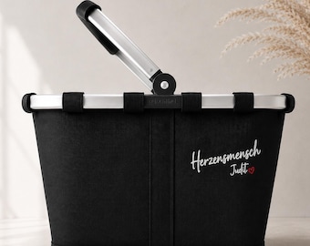 Bolsa de transporte Reisenthel negra con nombre bordado, cesta de la compra "Alma gemela", regalo para mejor amiga, Día de la Madre, cumpleaños, 22 L