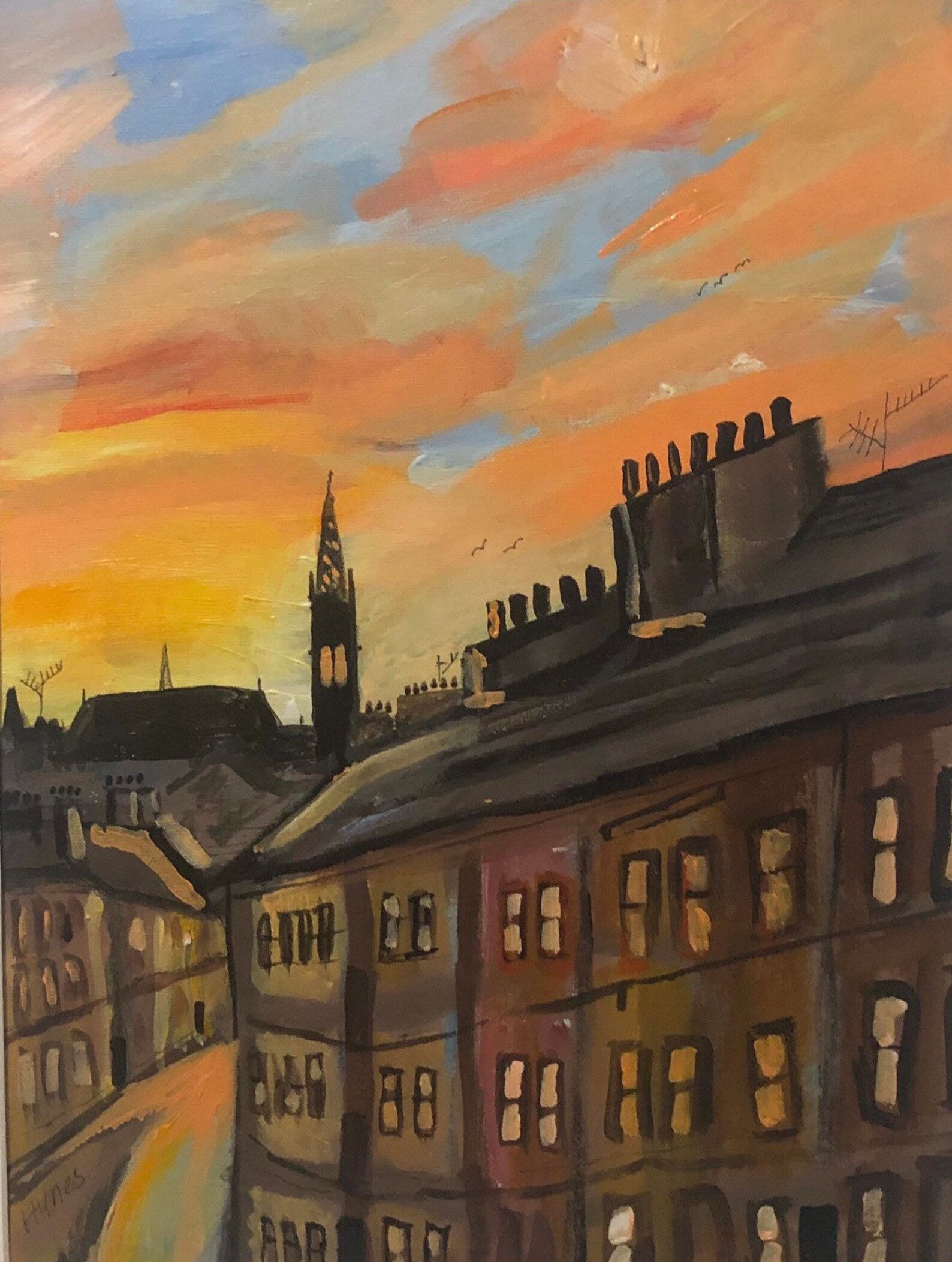 Glasgow art Sunset on Chancellor Street Partick prints of the Etsy