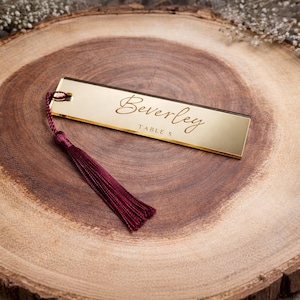 Luxury Acrylic Mirrored Wedding Name Tag Place Setting With Tassle and Table Number Details.  Personalised With Guest Name in Mirror Acrylic