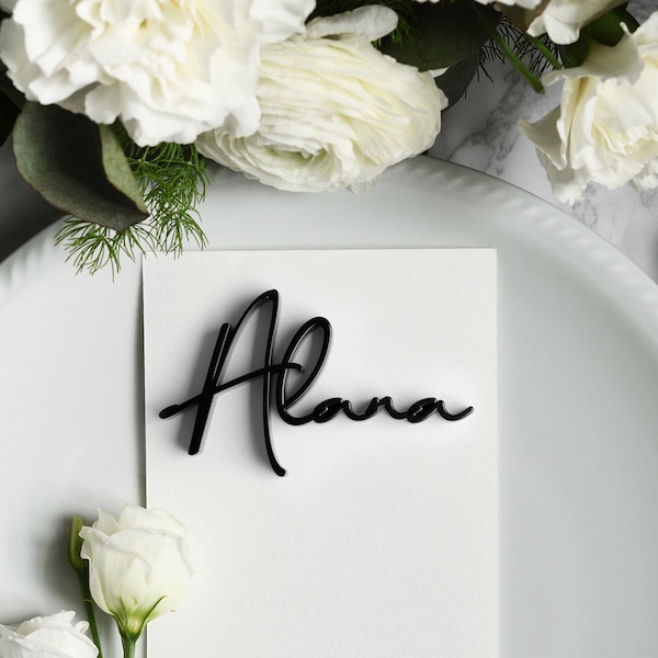Wedding Place Names Custom Made From Acrylic.  Range of Colours inc Black, Gold, White, Silver.  Personalised Wedding Guest Table Names