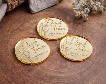 Free Drink Wedding Favour Token For Guests Custom Personalised Bespoke Favor Ideas Engraved Table Decor Bride Groom Names With Wedding Date