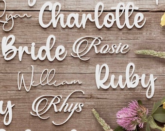 White Acrylic Table Name Tags.  Acrylic Personalised Wedding Place Names.  White Place Cards For Weddings.  Made From Acrylic.