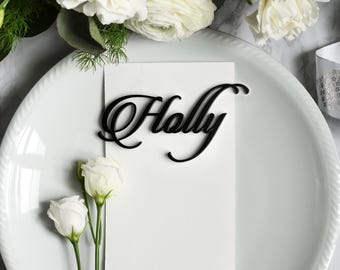 Acrylic Name Place Cards - Laser Cut From 3mm Acrylic.  Over 200 Colours available. Black, Gold, White, Silver Acrylic Place Names.
