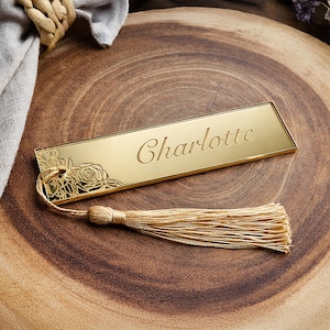 Engraved Luxury Wedding Place Names With Tassle - Mirrored Place Cards Rectangular Name Tags Place Settings Ideas Inspiration Flower Floral