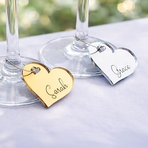 Wine Glass Name Tags.  Personalised Drink Charms For Stem With Engraved Guest Names.  Hen Party Place Settings With Clip Ring.