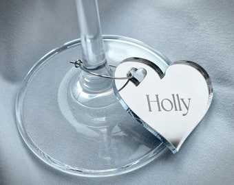 Wine Glass Charms Customised With Guest Names.  Suitable For Champagne Flutes, Cocktail and Martini Glasses.  Hen Party, Wedding, Party.