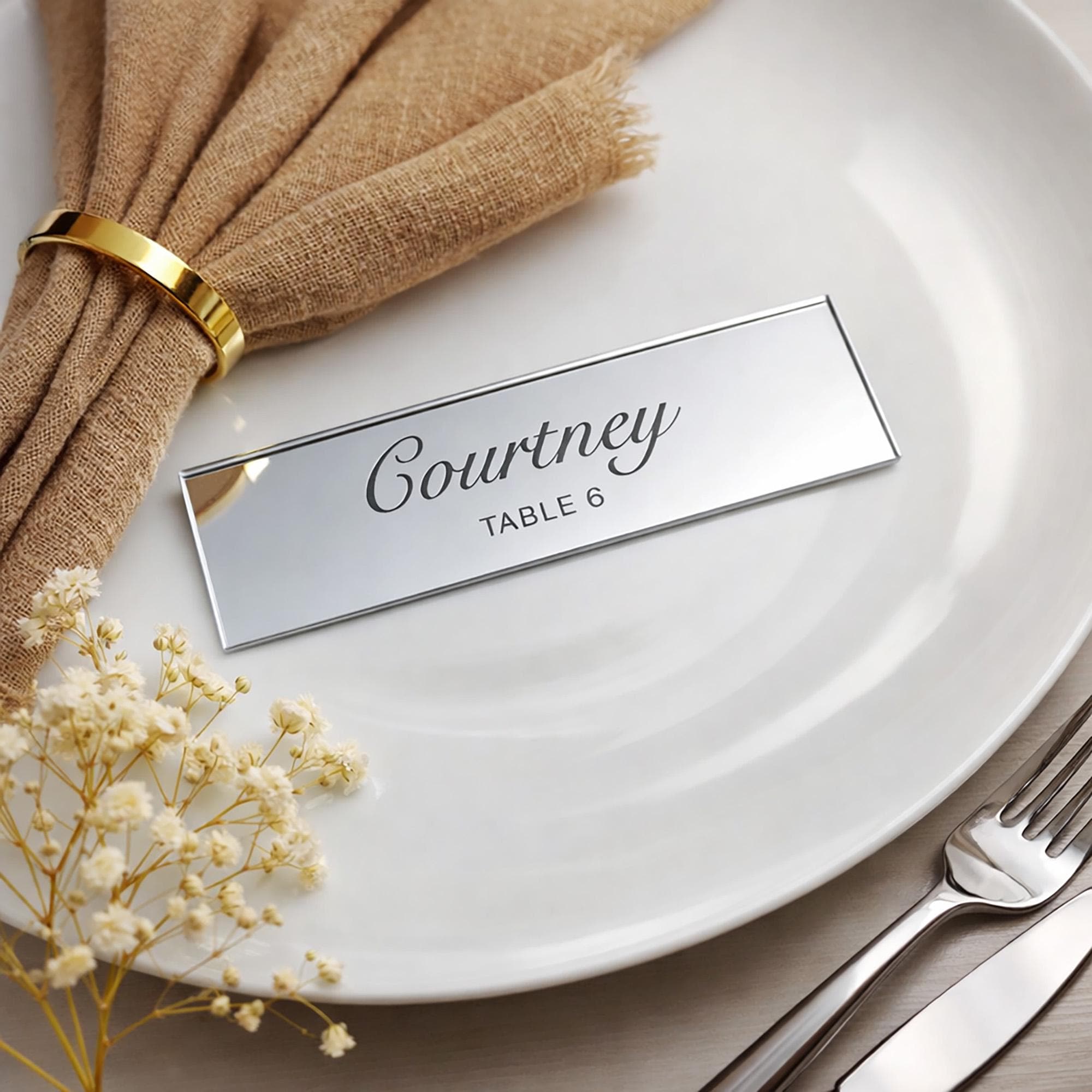 Personalised Silver Mirror Place Cards