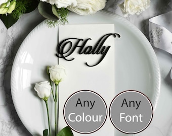 Acrylic Name Place Cards - Laser Cut From 3mm Acrylic.  Over 200 Colours available. Black, Gold, White, Silver Acrylic Place Names.