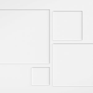 May include: A white background with four white square frames of different sizes. The frames are raised from the background, creating a 3D effect.