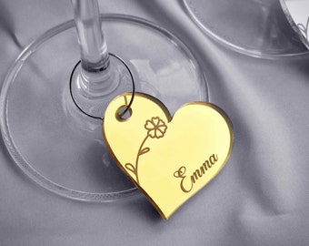 Party Drink Charms For Wine Glasses.  Perfect for Weddings, Engagements and Hen Parties.  Engraved with Guest List Names