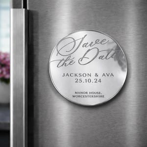 Save the Date Fridge Magnet, Gold Mirror Acrylic Wedding Announcement, Personalised Names & Date image 3