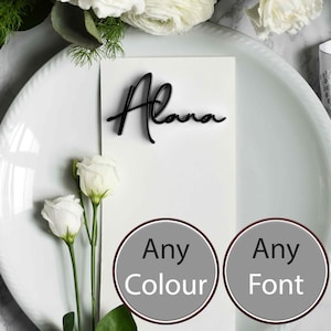 Wedding Place Names Custom Made From Acrylic.  Range of Colours inc Black, Gold, White, Silver.  Personalised Wedding Guest Table Names