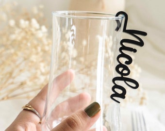Wedding Wine Glass Name Tags - Wine Glass Charms - Wedding Wine Glass Place Names - Champage Acrylic Names - Party, Engagement, Hen