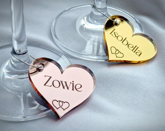 Wedding Party Drink Charms Personalised Heart Name Tag Cocktail Charm Engagement Wedding Birthday Anniversary Seating Place Names Wine Glass