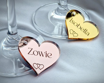 Wedding Party Drink Charms Personalised Heart Name Tag Cocktail Charm Engagement Wedding Birthday Anniversary Seating Place Names Wine Glass