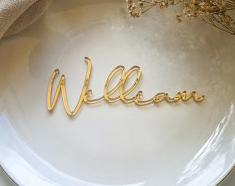 Gold Mirror Acrylic Wedding Place Name | Custom Guest Name Cards | Laser Cut Place Settings | Elegant Wedding Table Decor