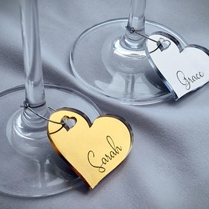 Wine Glass Name Tags.  Personalised Drink Charms For Stem With Engraved Guest Names.  Hen Party Place Settings With Clip Ring.