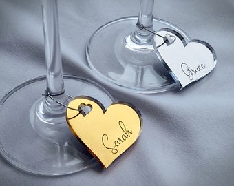 Wine Glass Name Tags.  Personalised Drink Charms For Stem With Engraved Guest Names.  Hen Party Place Settings With Clip Ring.