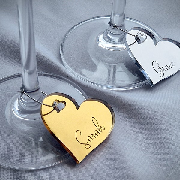 Wine Glass Name Tags.  Personalised Drink Charms For Stem With Engraved Guest Names.  Hen Party Place Settings With Clip Ring.