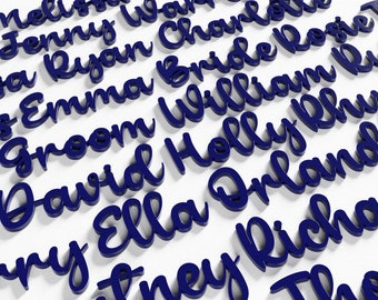 Navy Blue Name Place Cards For Wedding Reception - Custom Made From Acrylic.  Over 200 Colours available including Gold, White and Silver.