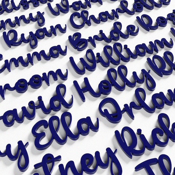 Navy Blue Name Place Cards For Wedding Reception - Custom Made From Acrylic.  Over 200 Colours available including Gold, White and Silver.