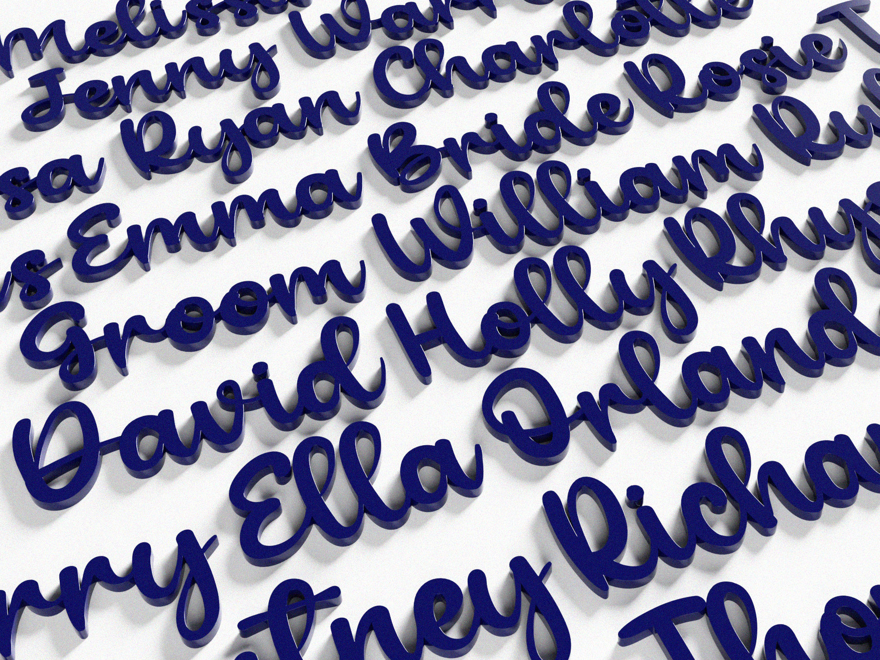 Navy Blue Name Place Cards For Wedding Reception - Custom Made From Acrylic. Over 200 Colours Available Including Gold, White & Silver