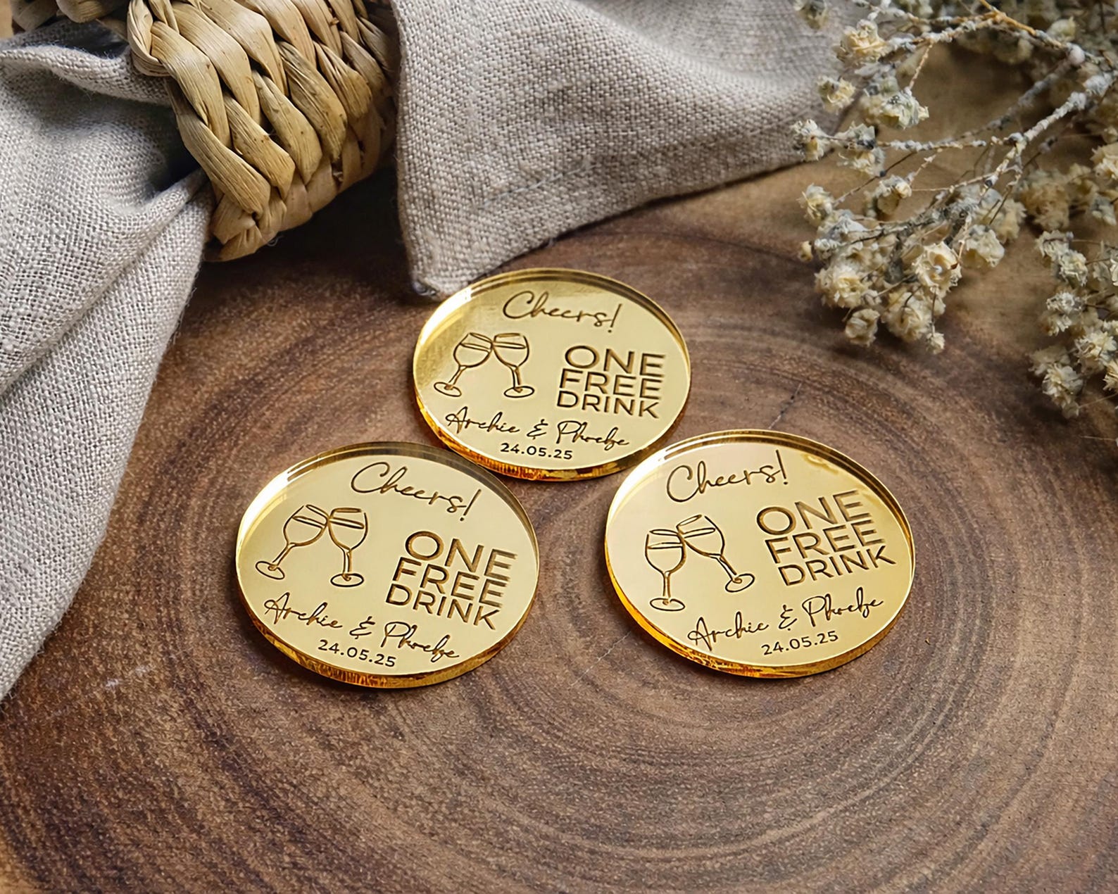 Free Drink Wedding Favour Token for Guests Custom Personalised Bespoke ...