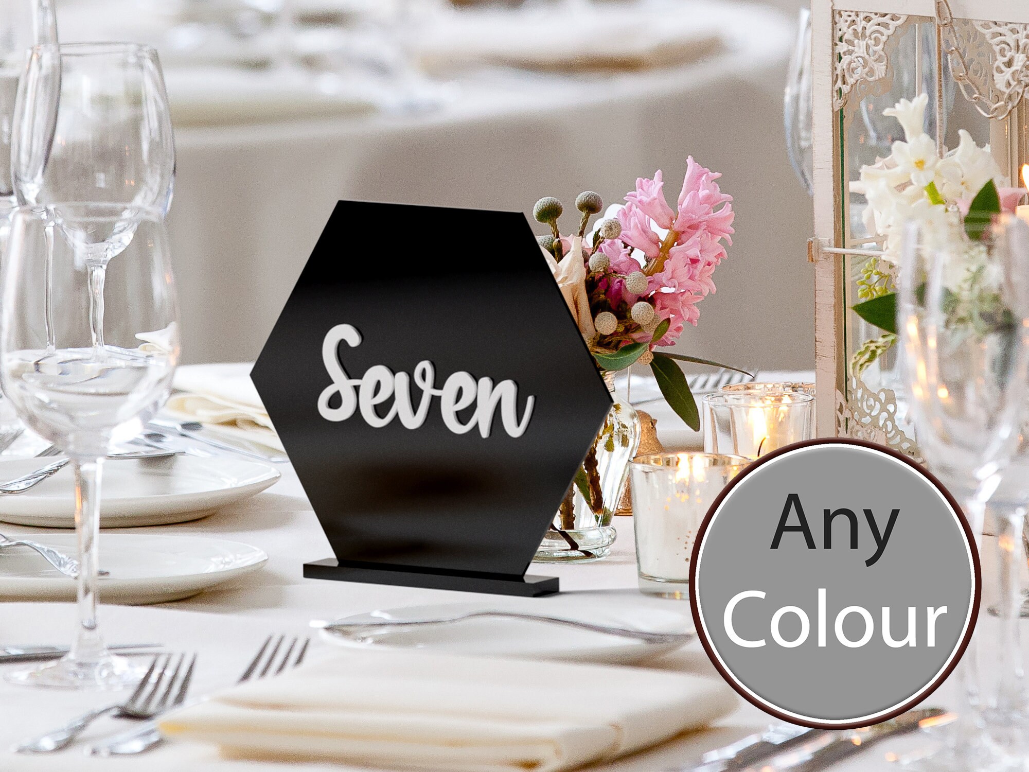Hexagon Wedding Table Number | Black Acrylic 3D Numbers & White