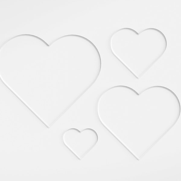 Clear Heart Shape Acrylic Blanks For DIY Wedding Kits and Crafts.  Available in large,small and custom sizes.