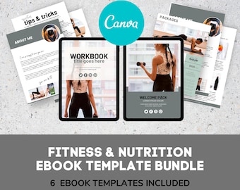 Fitness & Nutrition Ebook Bundle | 6 x Easy to Edit Canva Ebook Templates | Fitness Ebook Template | Nutrition Ebook Template