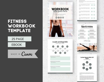 Modelo de pasta de exercícios de fitness | Modelo de livro de nutrição | 25 páginas | E-book de condicionamento físico | Planilhas de personal trainer | E-book de nutrição