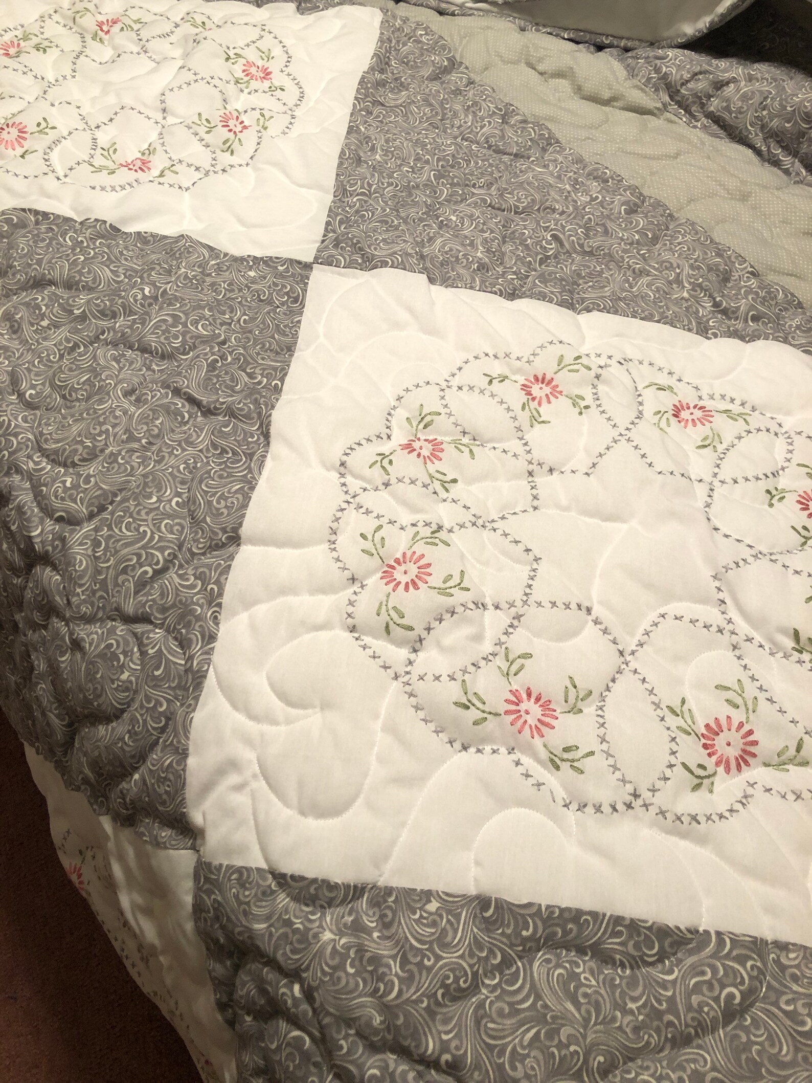 Hand Embroidered Grey King Size Quilt Embroidered by Hand and Etsy