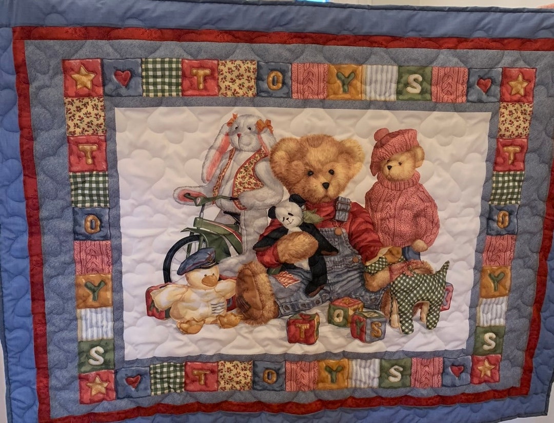 Blue Jean Teddy Bear Baby Quilt Stuffed Animal Baby Blanket Etsy