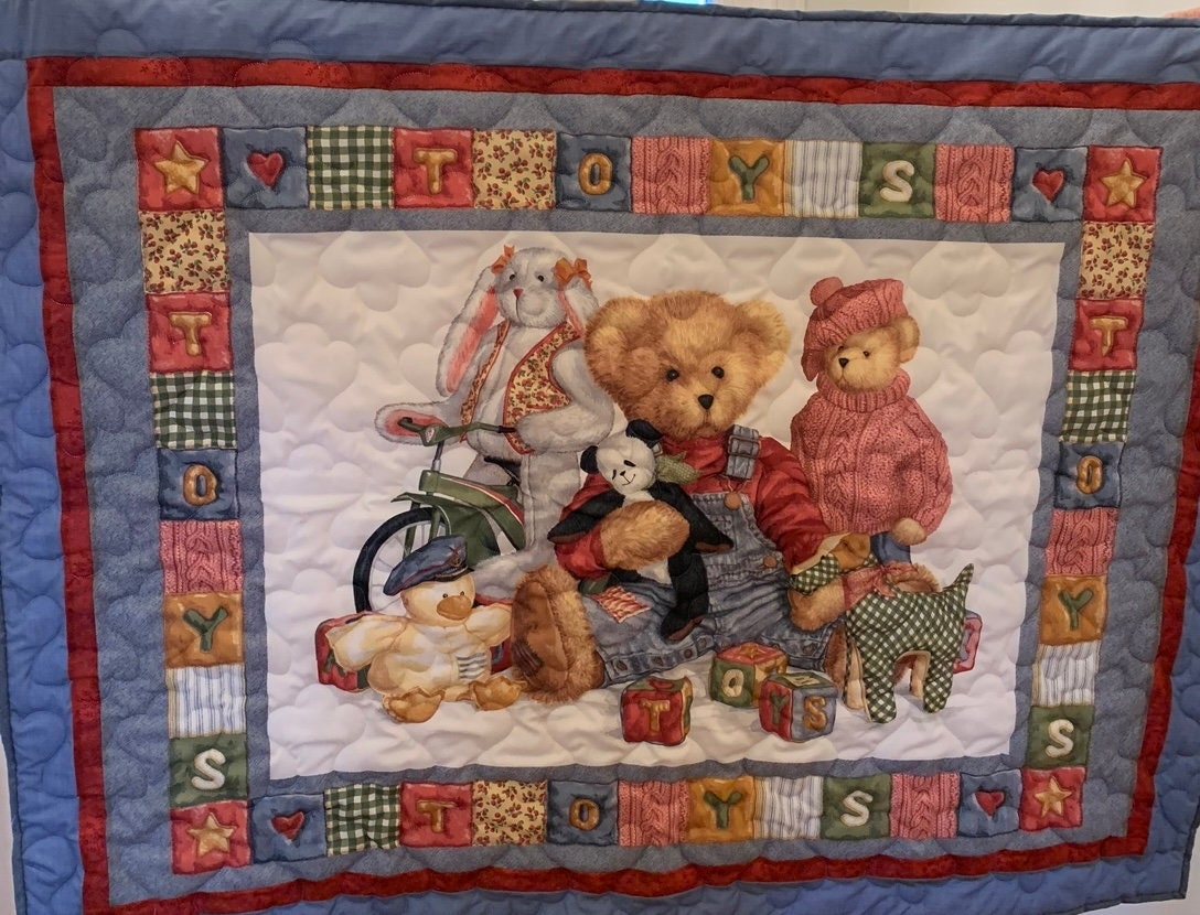 Blue jean teddy bear baby blanket deals