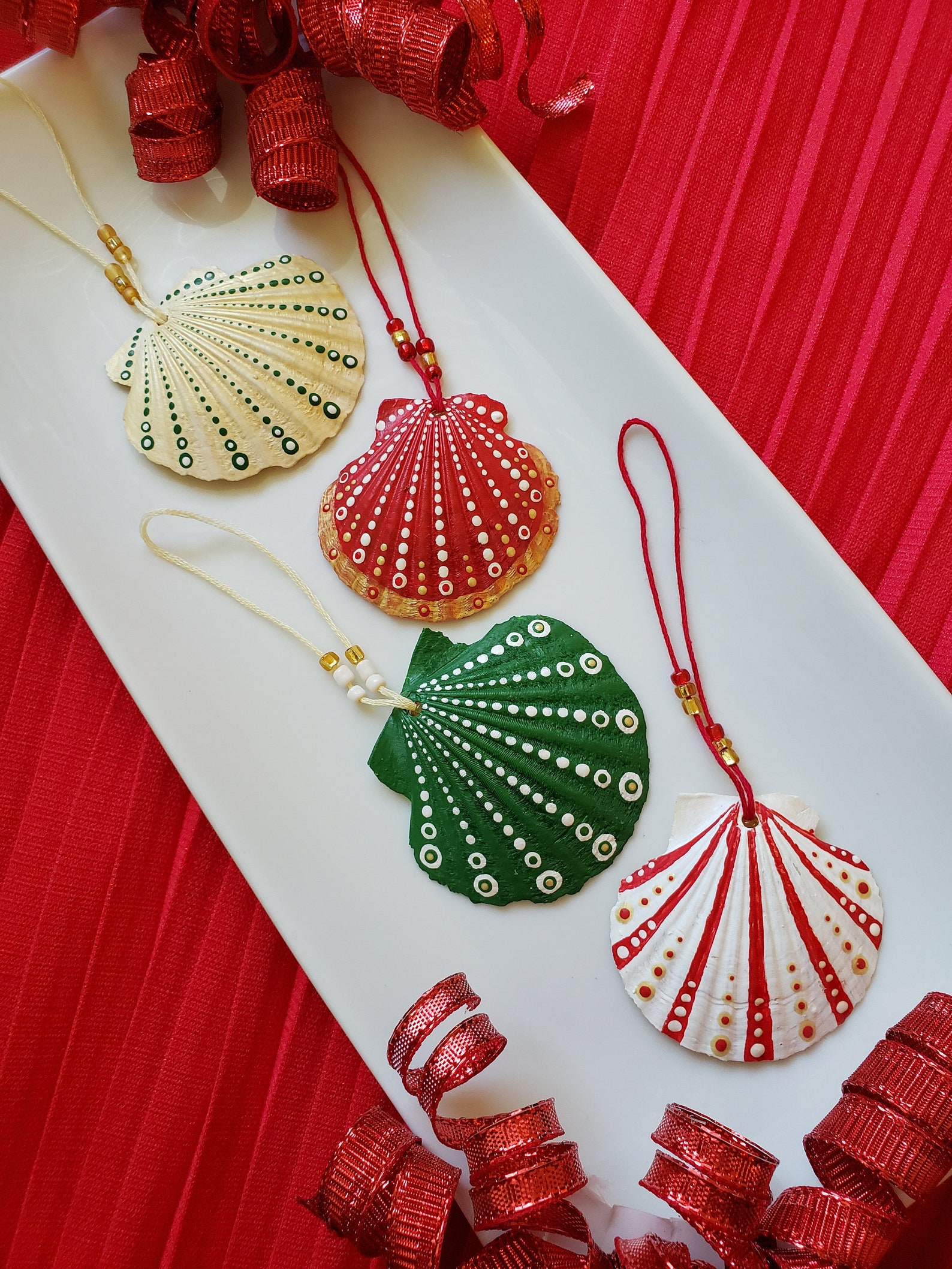 Hand Painted Scallop Shell Ornaments SET OF FOUR Etsy