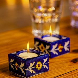 Påskspecial/Jaipur Blå Keramik Ljusstakar: Blomdekor, Set om 2