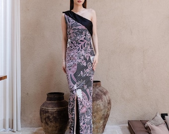 Eine Schulter Batik Kleid, formelles Satin Maxi Kleid