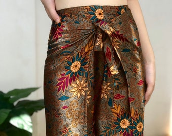 Pantalones cruzados Batik de seda gris, pantalones de playa Bali, pantalones de festival para mujer