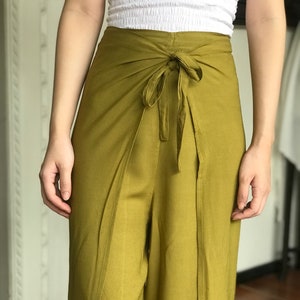 Lime Green Wrap Pants, Bali Beach Pants, Summer Pants, Festival Pants, Hippie Palazzo Pants image 2