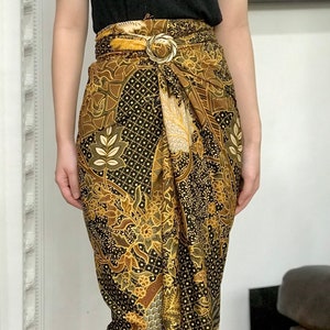 Gold Batik Wrap Skirt, Bali Beach Skirt, Beach Cover up image 1