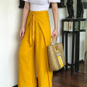 Yellow Wrap Pants, Bali Beach Pants, Summer Pants, Festival Pants, Hippie Palazzo Pants