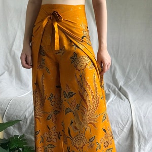 Gold Batik Wrap Pants, Bali Beach Pants, Boho Pants, Festival Pants