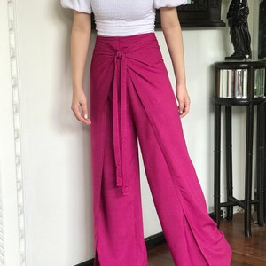Pink Wrap Pants, Bali Beach Pants, Summer Pants, Festival Pants, Hippie Palazzo Pants